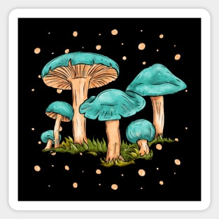 Bright blue mushrooms, cartoonish cottagecore art Sticker